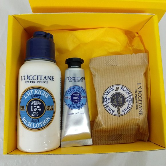 L'OCCITANE Ultra Rich Shea Butter Hand Cream Body Lotion Body Soap Set X 3 NEW - Picture 1 of 4